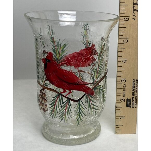 Celebrations Hand-Painted Crackle Glass Vase Red Cardinal Candle Holder 6 Inches - Picture 7 of 9